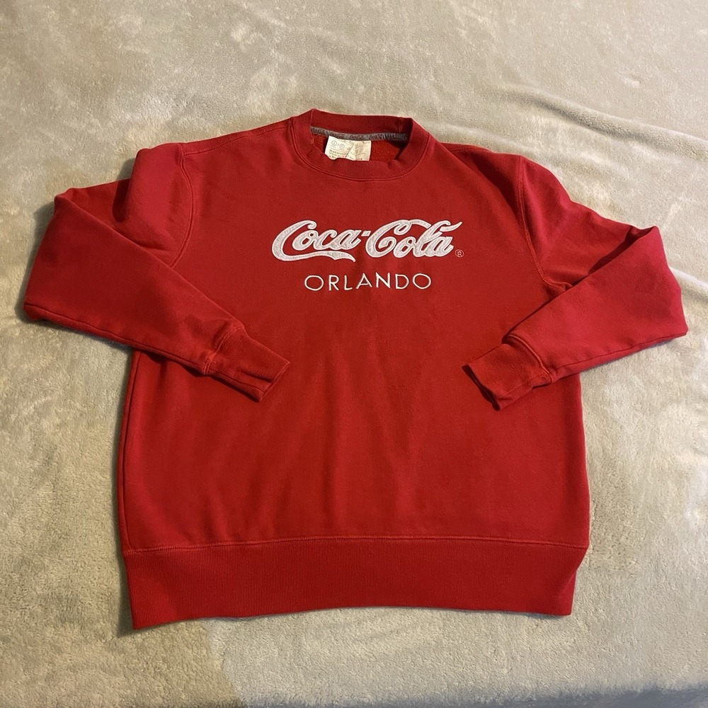 Coca Cola Sweater Adult Small Red Orlando Crew Neck‎ Pullover Sweatshirt Workout